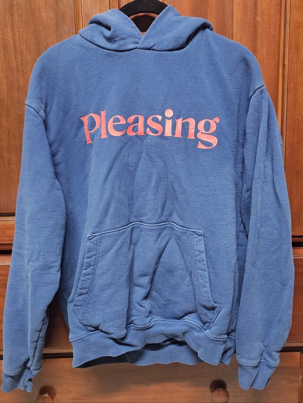 Pleasing Graphic Blue Hoodie with Orange Logo